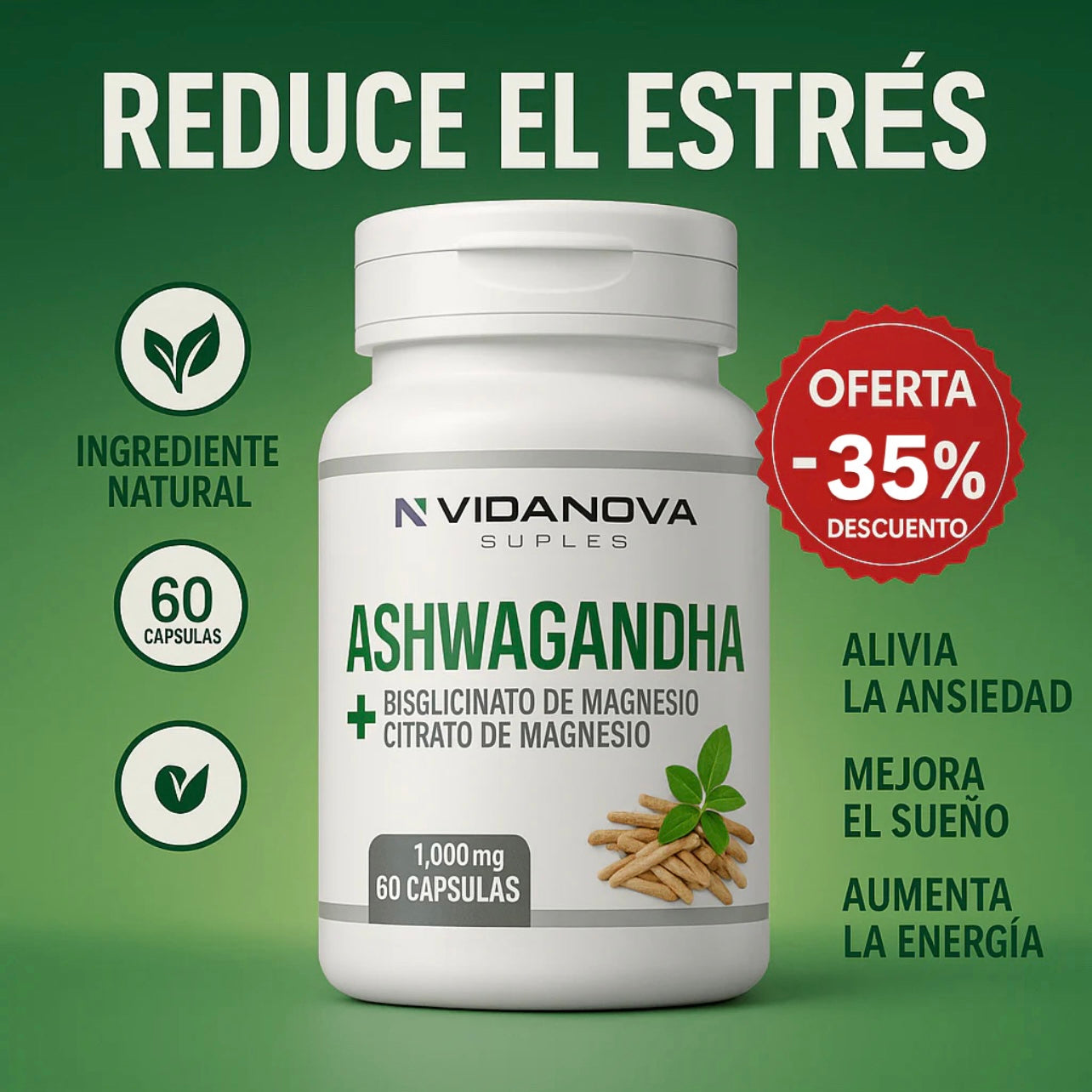 Ashwagandha + Magnesio 1000mg 60 CAPS